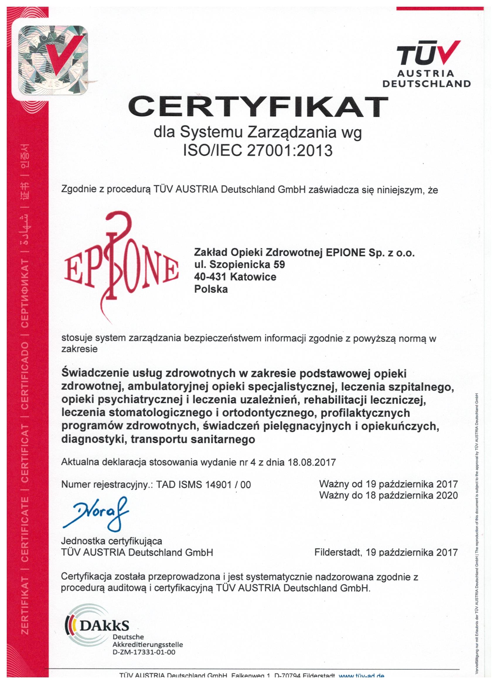 Certyfikat - Przychodnia Katowice